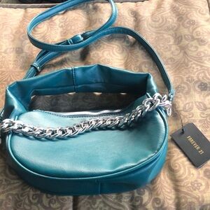 Forever 21 Turquoise Shoulder Bag with Silver Chain